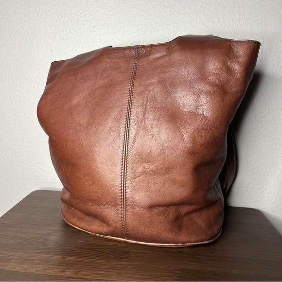 Vintage Frye Brown Leather Bucket Tote Satchel Shoulder Bag - Picture 4 of 9
